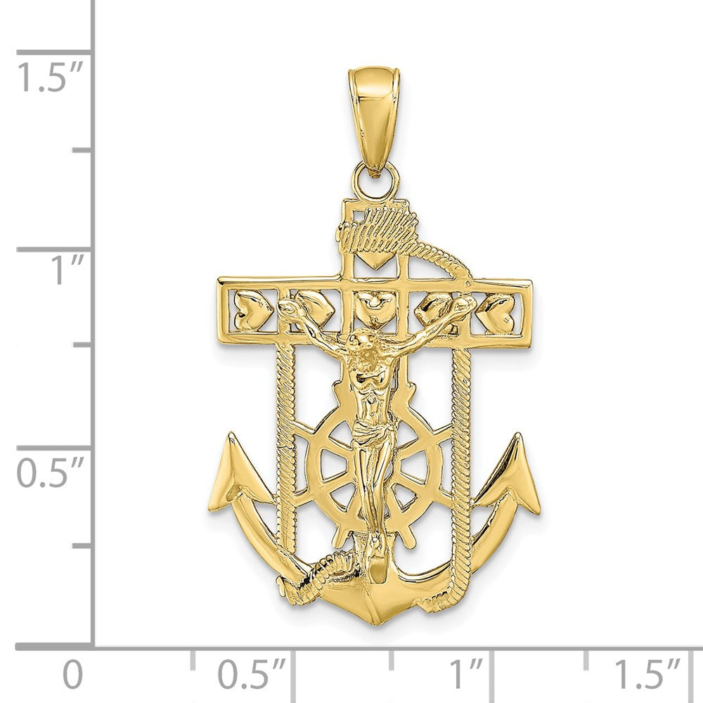 10k Yellow Gold 21.5 mm Polished Textured Mariners Jesus Crucifix Pendant (2.56 grams)