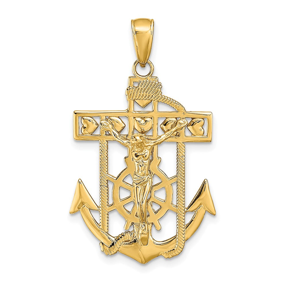 10k Yellow Gold 21.5 mm Polished Textured Mariners Jesus Crucifix Pendant (2.56 grams)