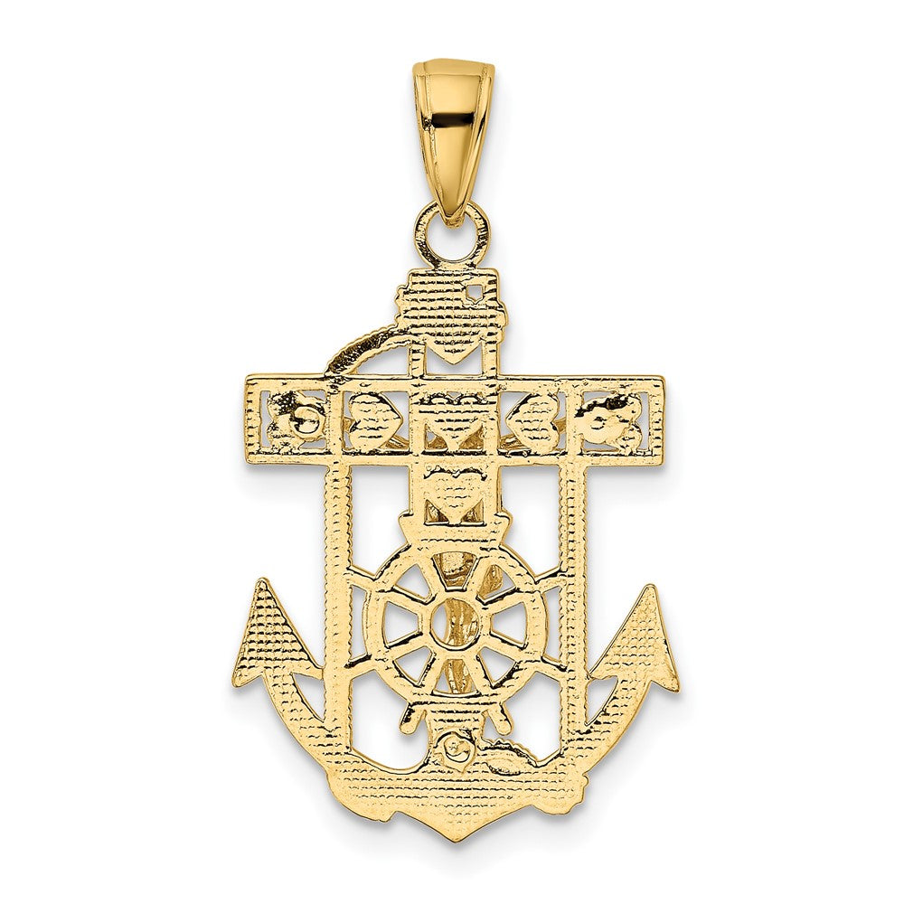 10k Yellow Gold 18 mm Gold Polished & Textured Mini Mariners Jesus Crucifix Pendant (1.94 grams)