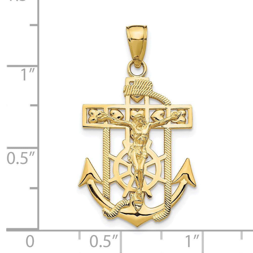 10k Yellow Gold 18 mm Gold Polished & Textured Mini Mariners Jesus Crucifix Pendant (1.94 grams)