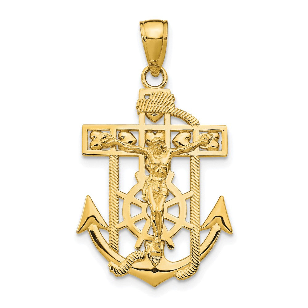 10k Yellow Gold 18 mm Gold Polished & Textured Mini Mariners Jesus Crucifix Pendant (1.94 grams)