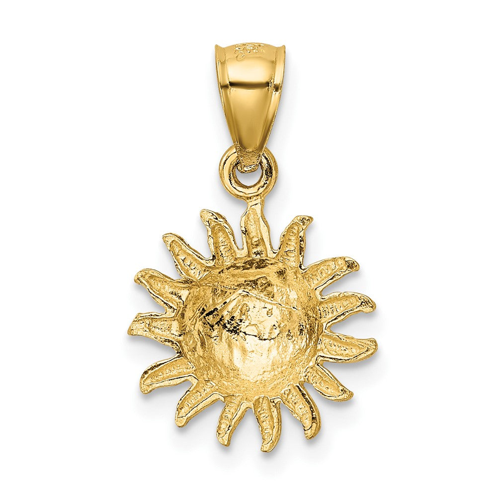 10k Yellow Gold 13.8 mm Satin Diamond-cut Sun Pendant (0.86 grams)