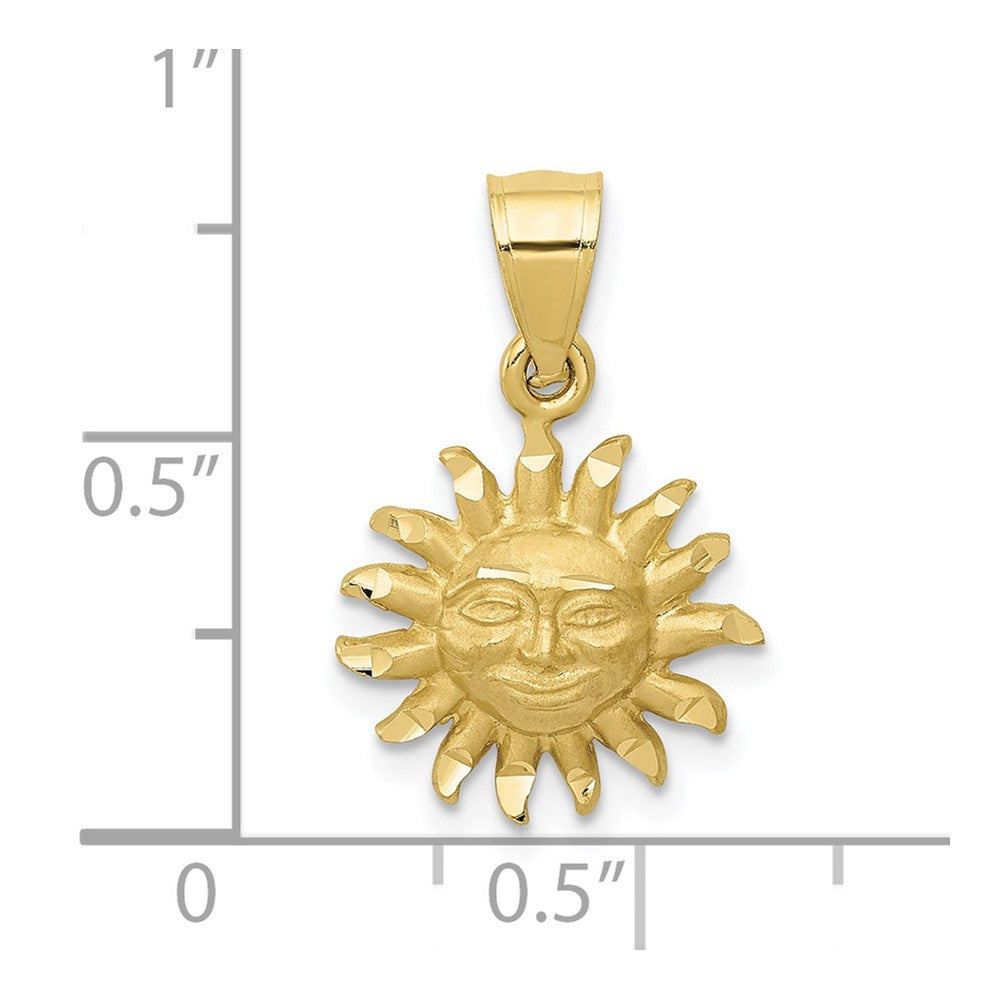 10k Yellow Gold 13.8 mm Satin Diamond-cut Sun Pendant (0.86 grams)