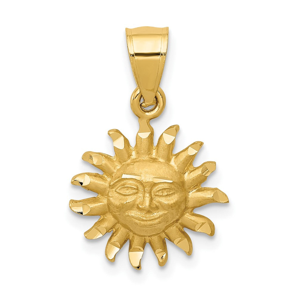 10k Yellow Gold 13.8 mm Satin Diamond-cut Sun Pendant (0.86 grams)