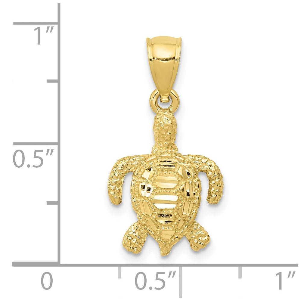 10k Yellow Gold 12.5 mm Polished and Textured Diamond-cut Sea Turtle Pendant (0.94 grams)