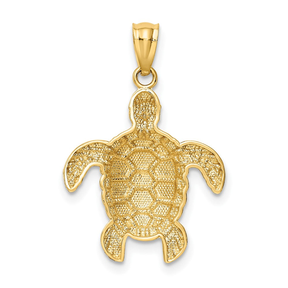 10k Yellow Gold 17 mm Diamond-cut Polished Sea Turtle Pendant (0.88 grams)