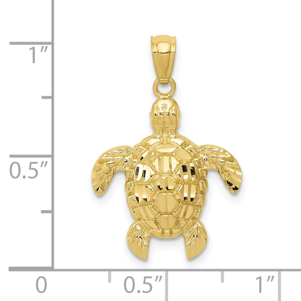 10k Yellow Gold 17 mm Diamond-cut Polished Sea Turtle Pendant (0.88 grams)