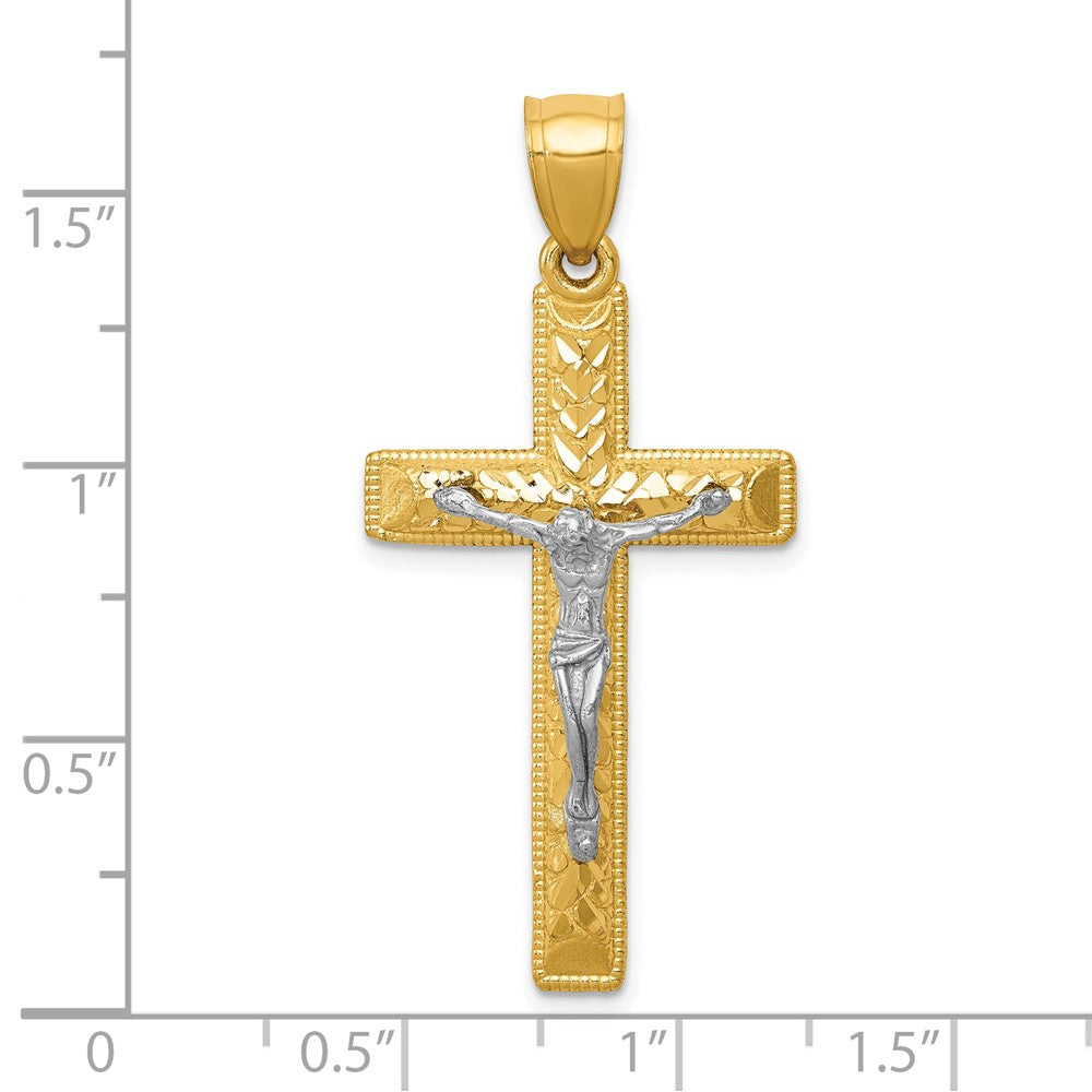 10k Two-tone 20 mm Diamond Cut Jesus Crucifix Pendant (2.24 grams)