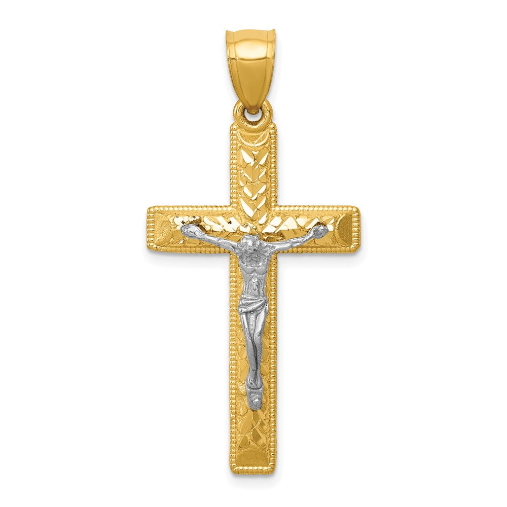 10k Two-tone 20 mm Diamond Cut Jesus Crucifix Pendant (2.24 grams)