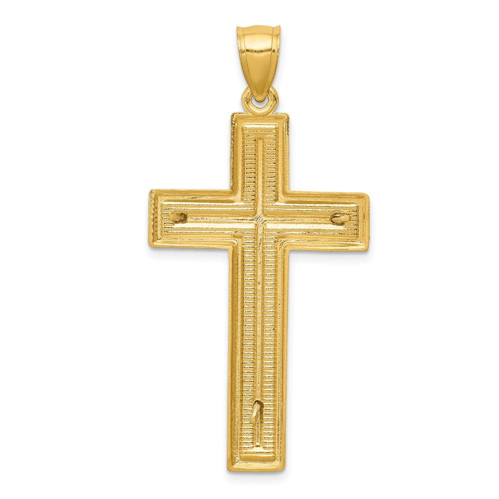 10k Two-tone 23 mm Diamond-cut Latin Jesus Crucifix Pendant (3.49 grams)