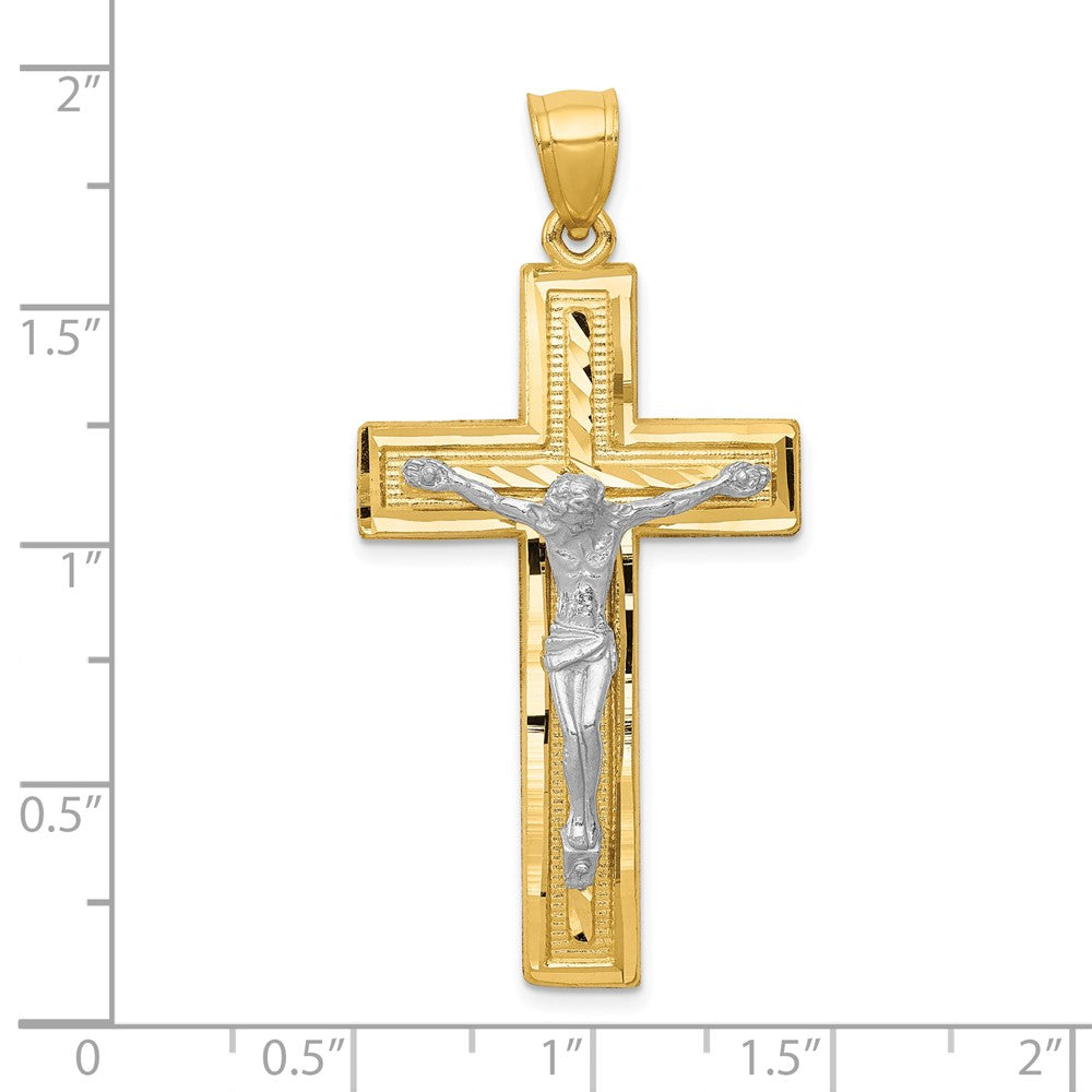 10k Two-tone 23 mm Diamond-cut Latin Jesus Crucifix Pendant (3.49 grams)