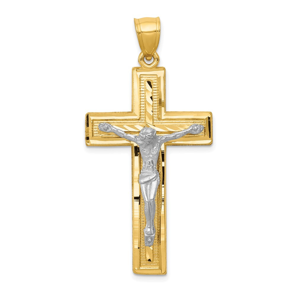 10k Two-tone 23 mm Diamond-cut Latin Jesus Crucifix Pendant (3.49 grams)