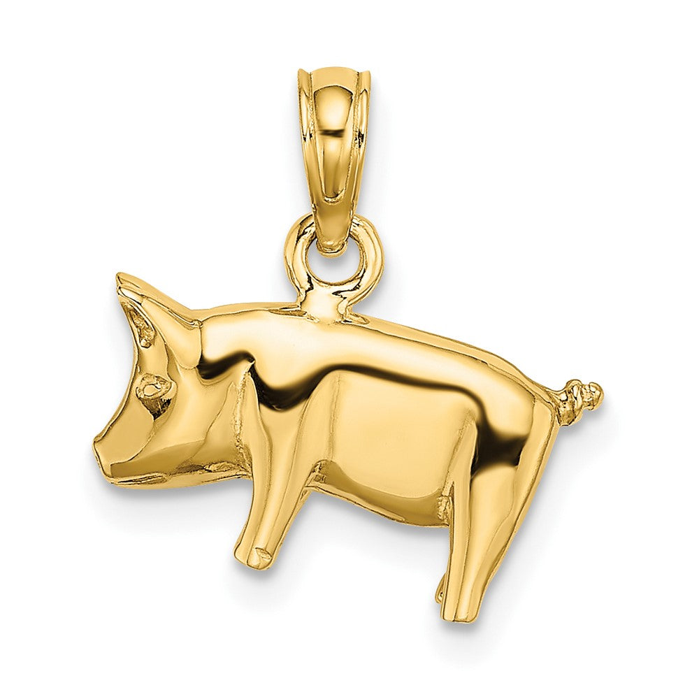 10k Yellow Gold 15.06 mm 3-D Polished Pig with Curly Tail Charm