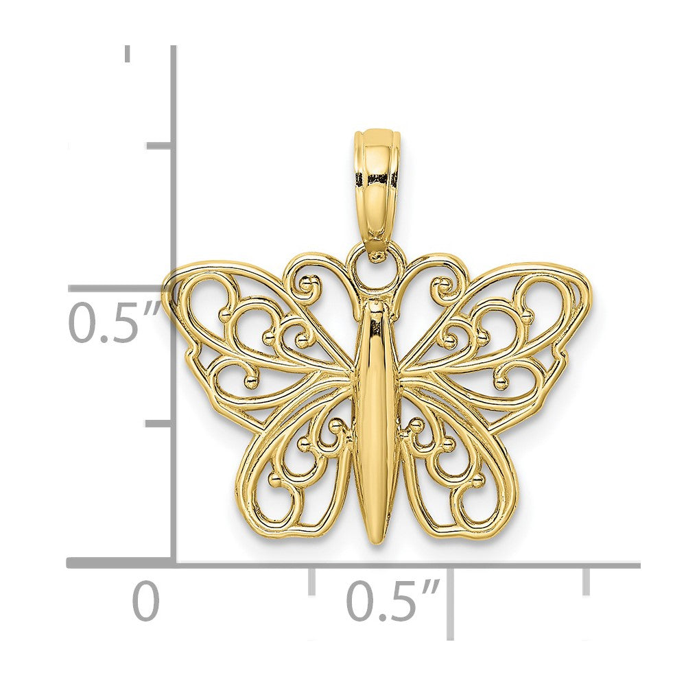 10k Yellow Gold 20.1 mm Filigree Butterfly Charm (1.15 grams)