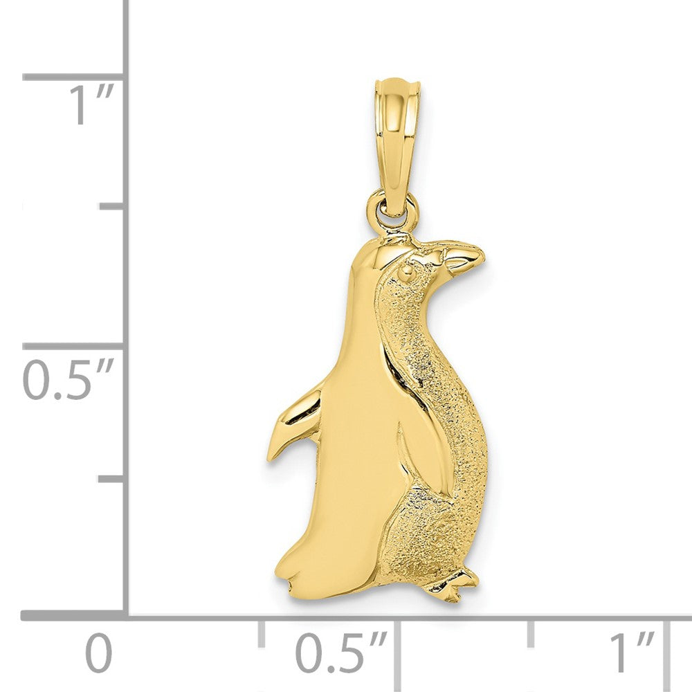 10k Yellow Gold 11.1 mm 2-D Polished and Engraved Penguin Charm (1.24 grams)