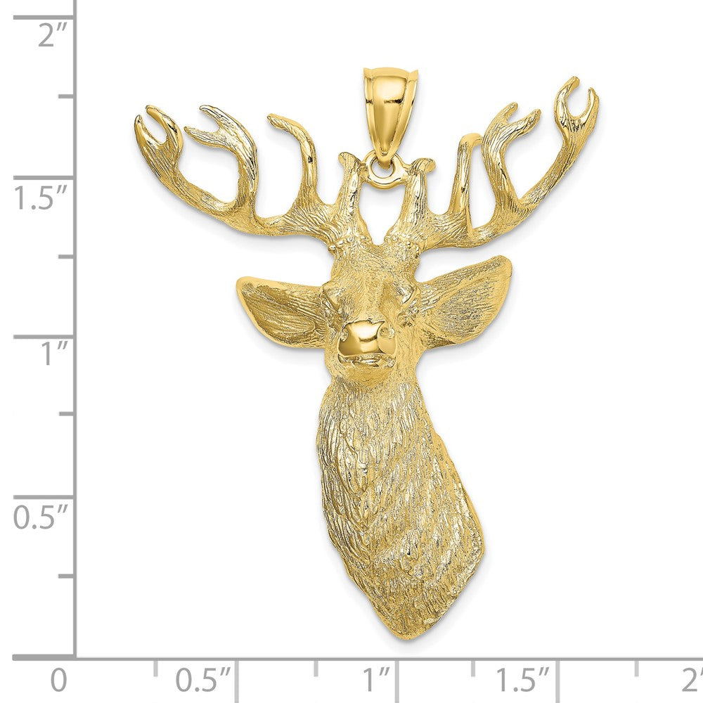 10k Yellow Gold 38.35 mm 3-D Textured Deer Head Charm (19.36 grams)