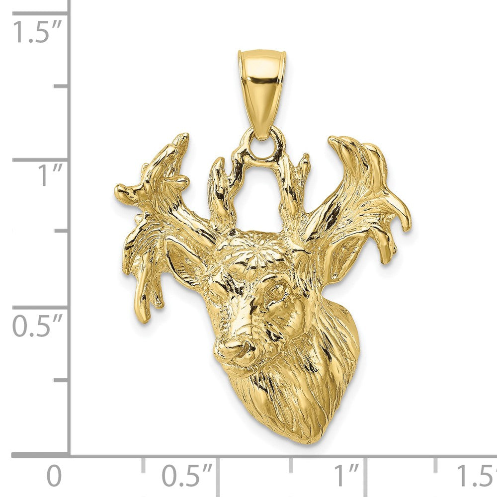 10k Yellow Gold 22.4 mm 2-D Textured Deer Head Charm (8.7 grams)