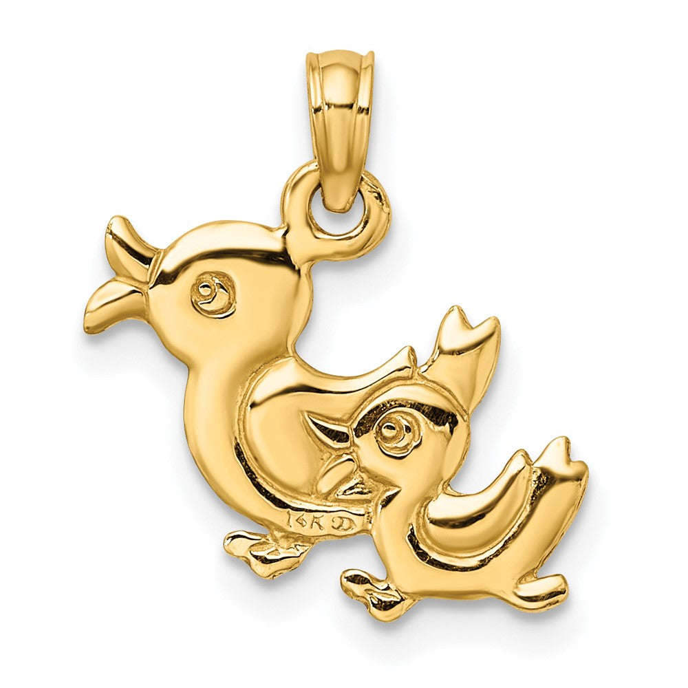 10k Yellow Gold 17.3 mm 3-D Two Ducks Charm (0.98 grams)