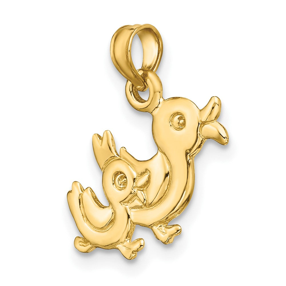 10k Yellow Gold 17.3 mm 3-D Two Ducks Charm (0.98 grams)