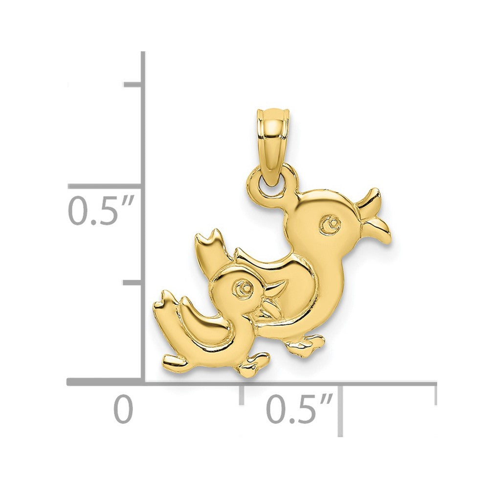 10k Yellow Gold 17.3 mm 3-D Two Ducks Charm (0.98 grams)