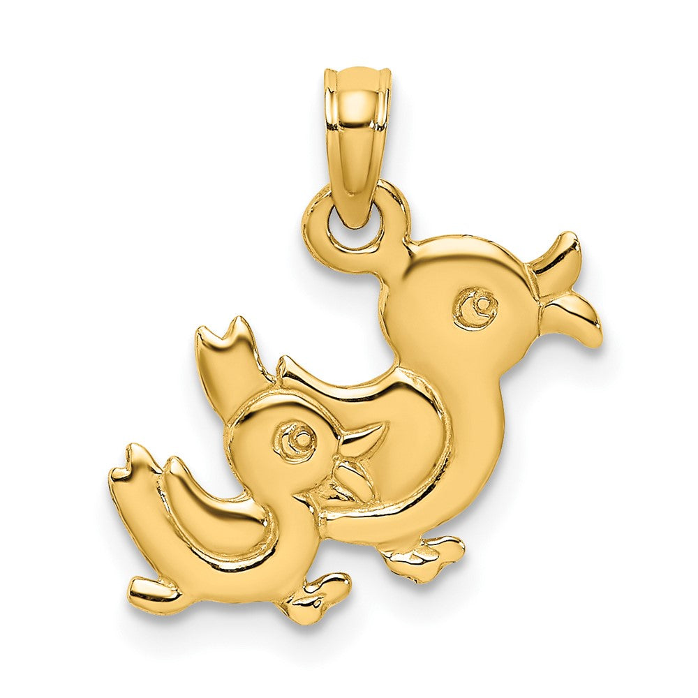 10k Yellow Gold 17.3 mm 3-D Two Ducks Charm (0.98 grams)