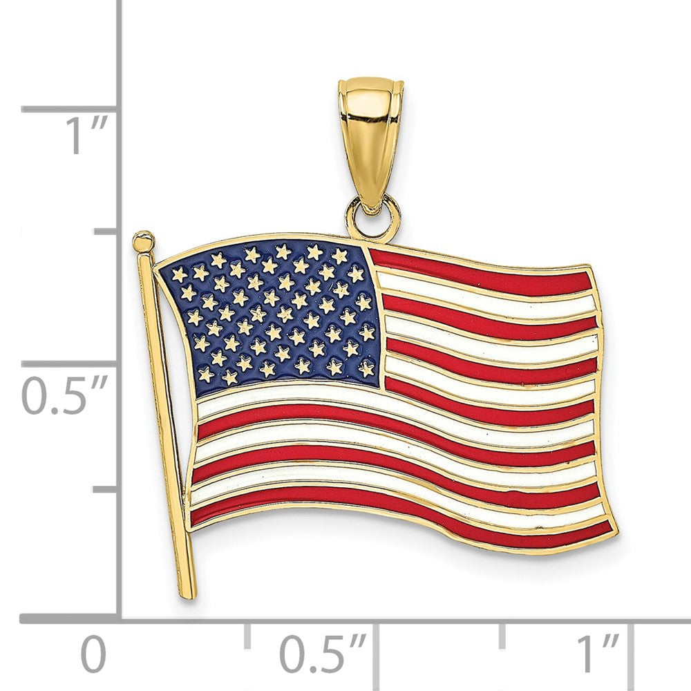 10k Yellow Gold 22.75 mm w/ Enamel American Flag Charm (1.89 grams)