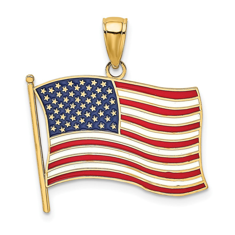 10k Yellow Gold 22.75 mm w/ Enamel American Flag Charm (1.89 grams)