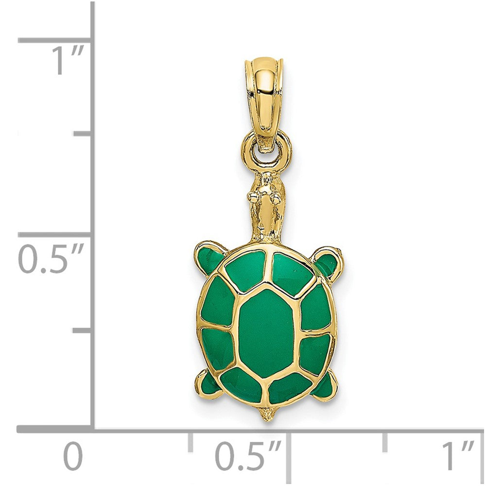 10k Yellow Gold 9.1 mm w/ Green Enamel Tortoise Charm (1.09 grams)