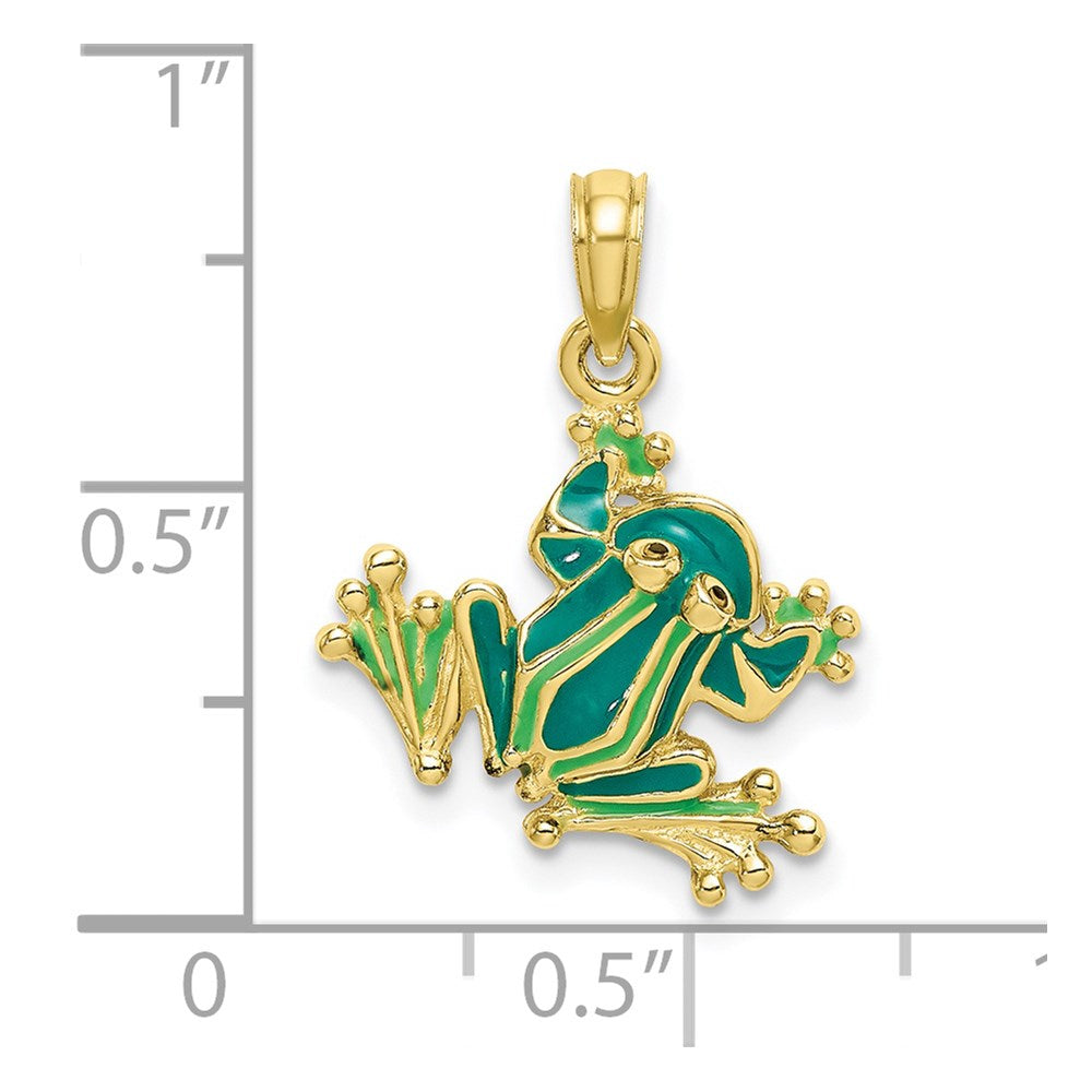 10k Yellow Gold 16.5 mm Green Enameled Small Frog Charm (1.52 grams)