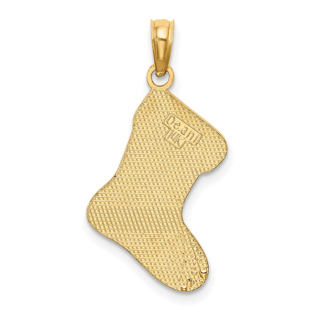 10k Yellow Gold 12.8 mm Enamel HO HO HO Christmas Stocking Charm (1.09 grams)