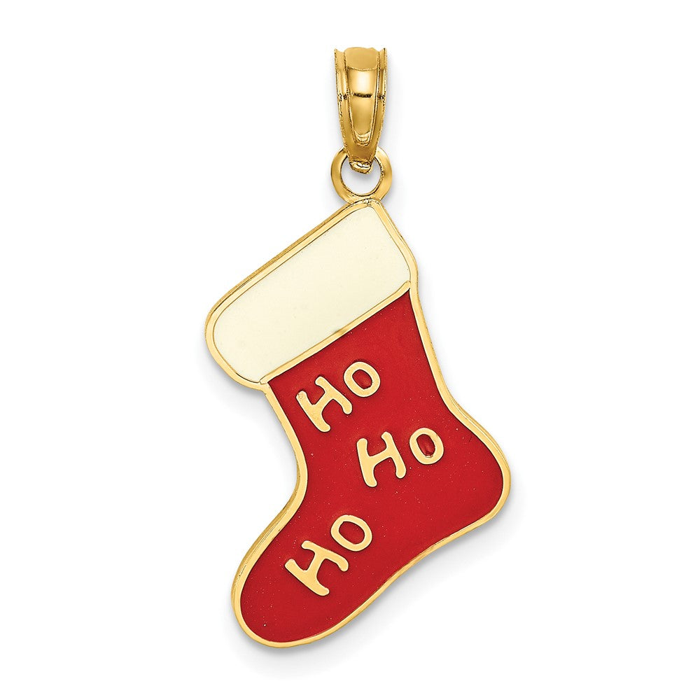 10k Yellow Gold 12.8 mm Enamel HO HO HO Christmas Stocking Charm (1.09 grams)