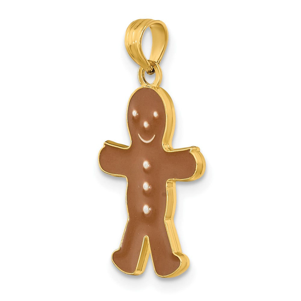 10k Yellow Gold 13.4 mm 3-D Enamel Gingerbread Man Charm (0.95 grams)