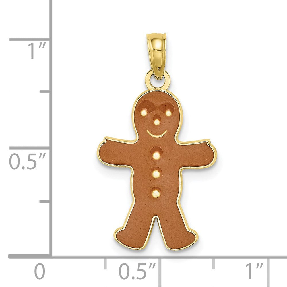 10k Yellow Gold 13.4 mm 3-D Enamel Gingerbread Man Charm (0.95 grams)