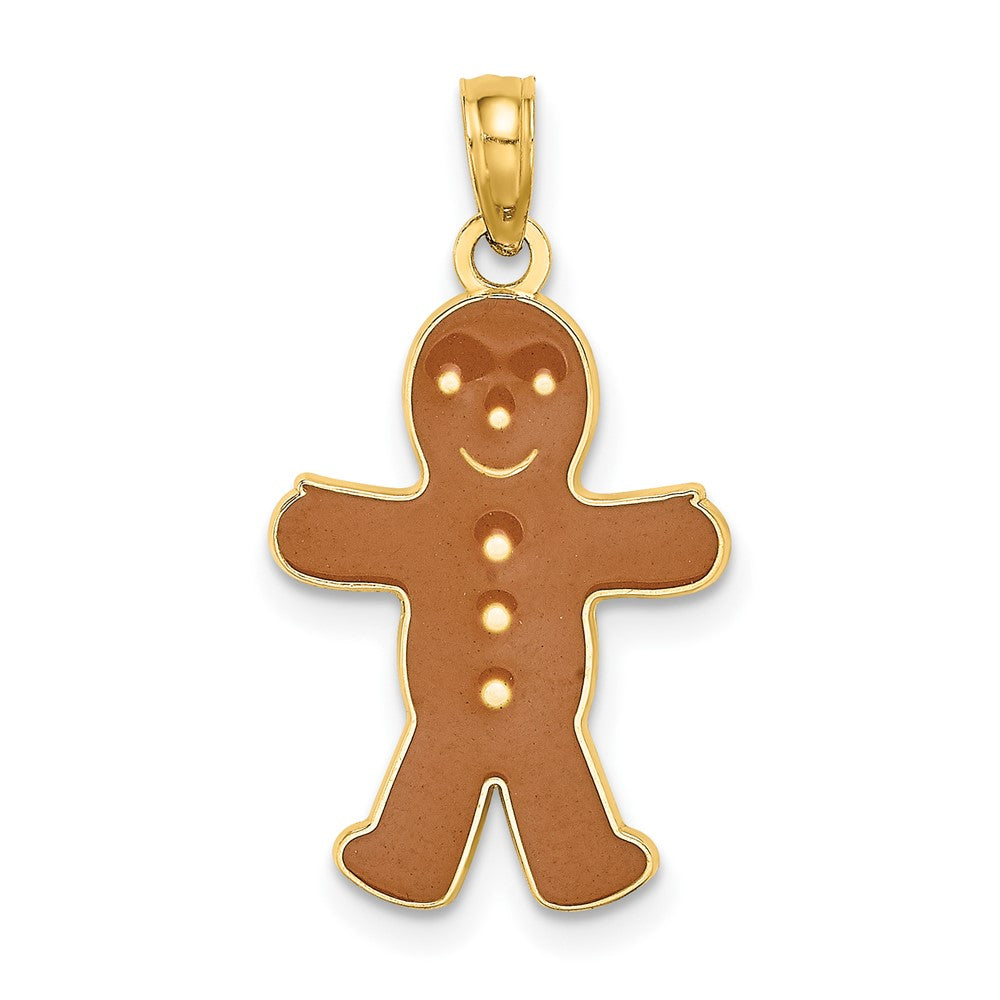 10k Yellow Gold 13.4 mm 3-D Enamel Gingerbread Man Charm (0.95 grams)