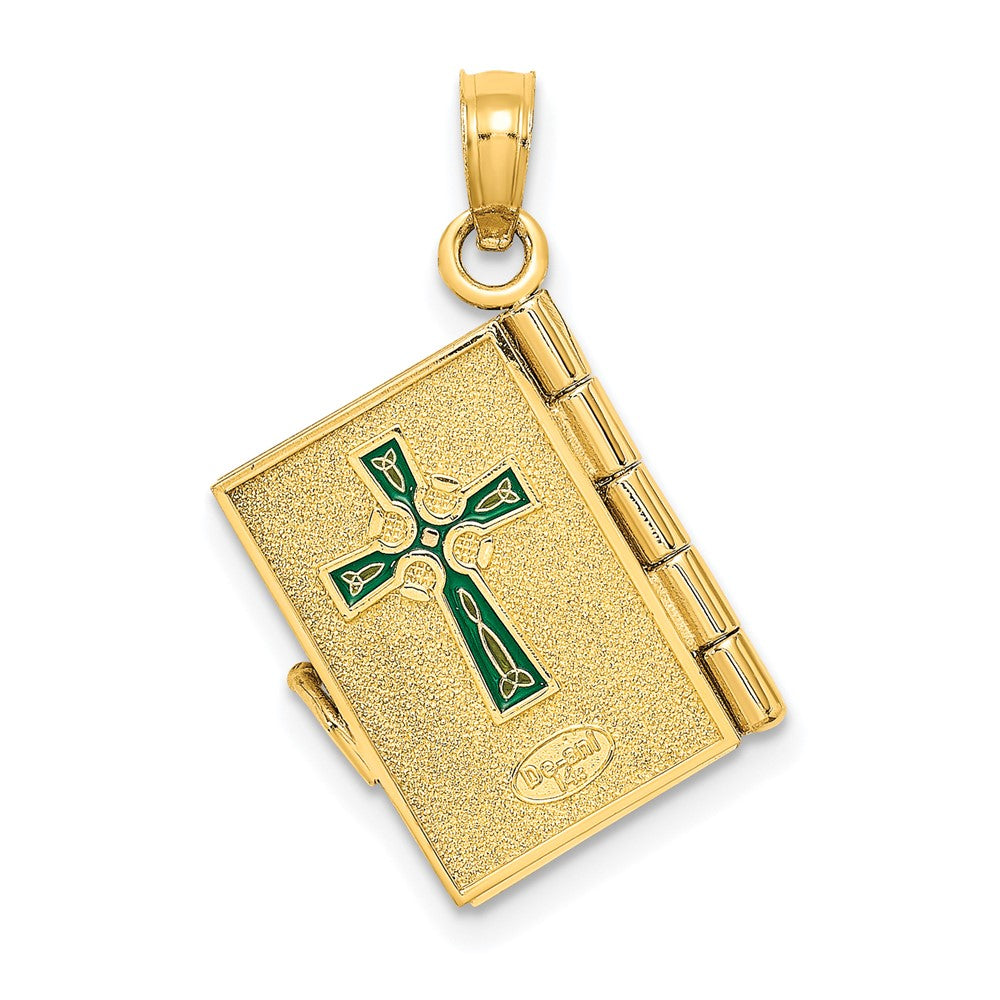 10k Yellow Gold 17.15 mm 3-D Moveable Enameled AN IRISH PRAYER Book w/Clover Charm (2.76 grams)