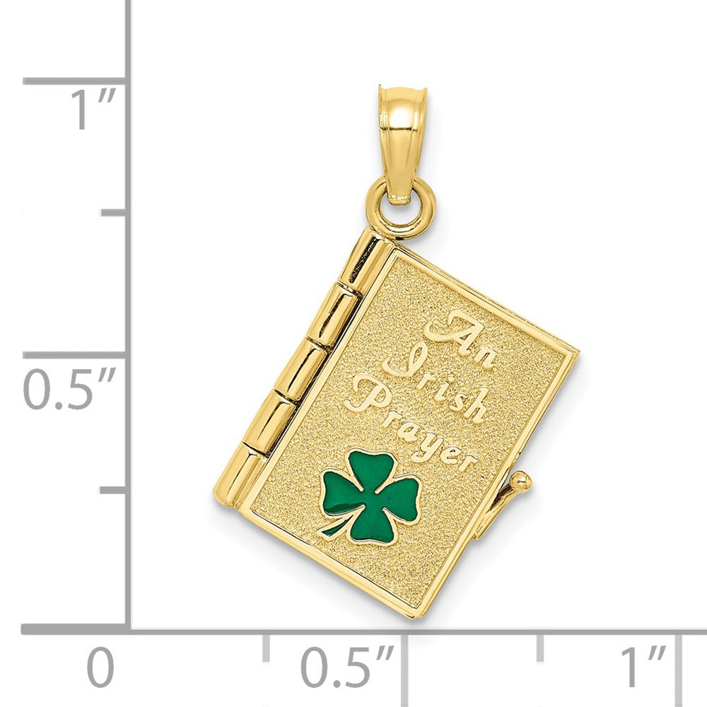 10k Yellow Gold 17.15 mm 3-D Moveable Enameled AN IRISH PRAYER Book w/Clover Charm (2.76 grams)