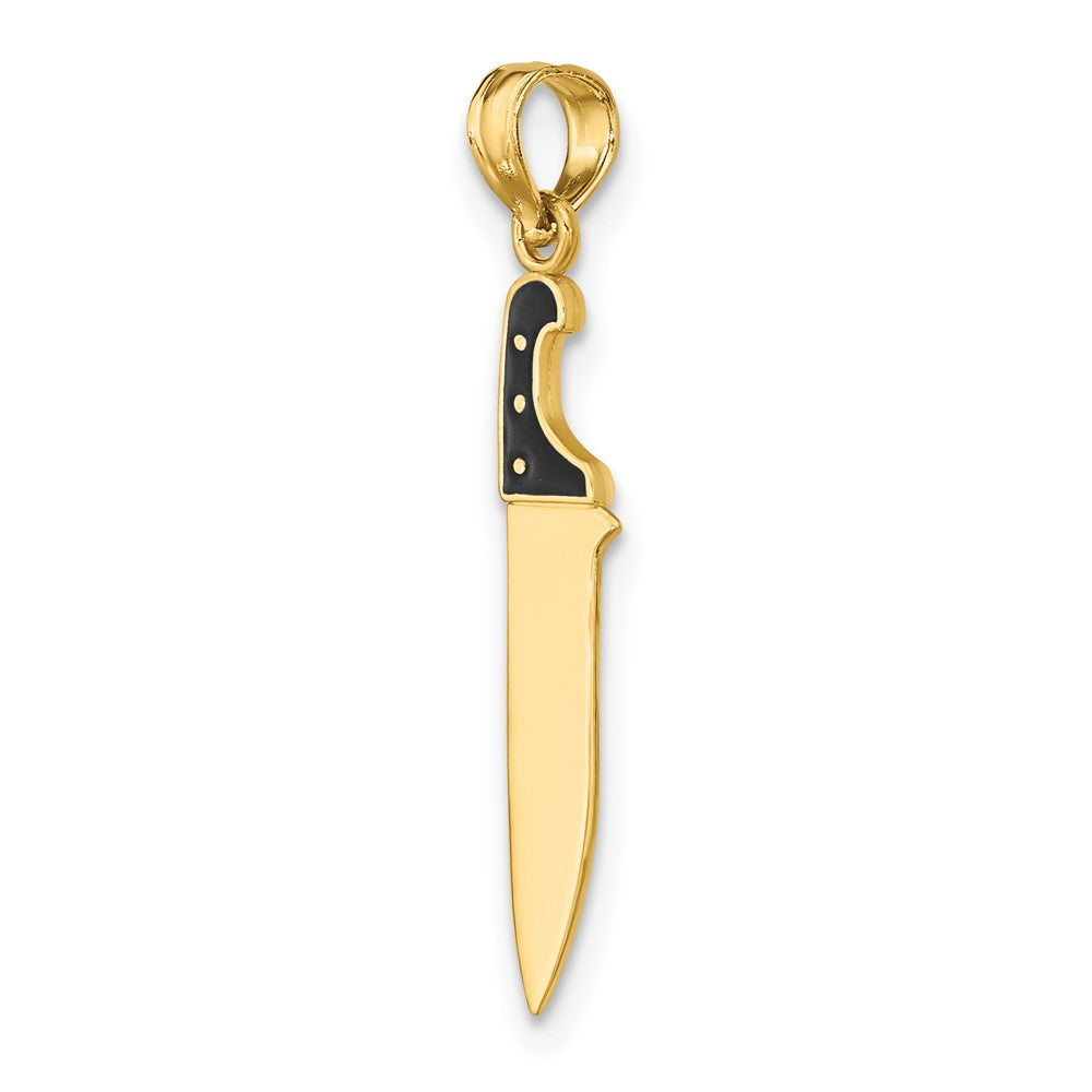 10k Yellow Gold 5 mm W/ Black Enamel 3-D Butcher Knife Charm