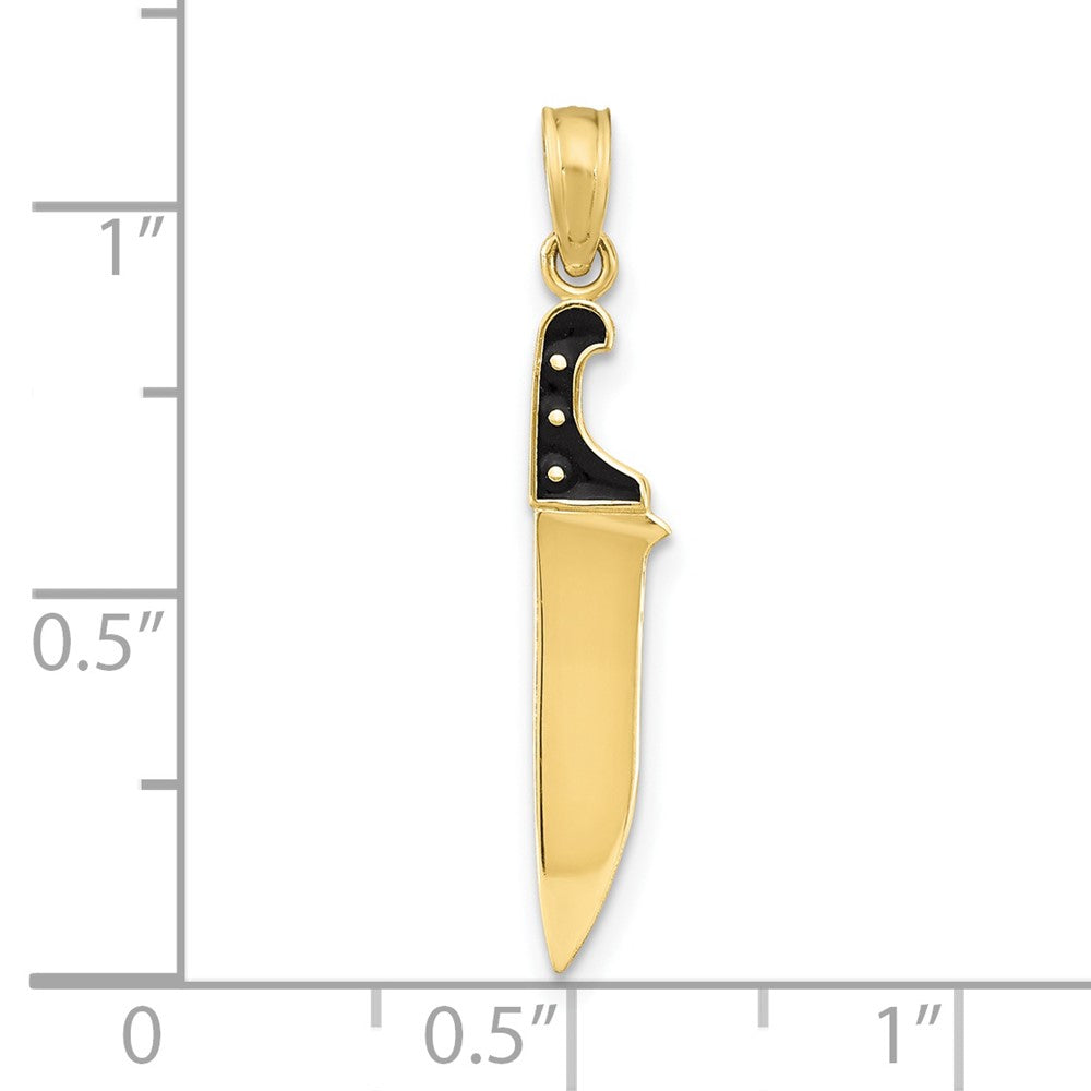 10k Yellow Gold 5 mm W/ Black Enamel 3-D Butcher Knife Charm (0.5 grams)