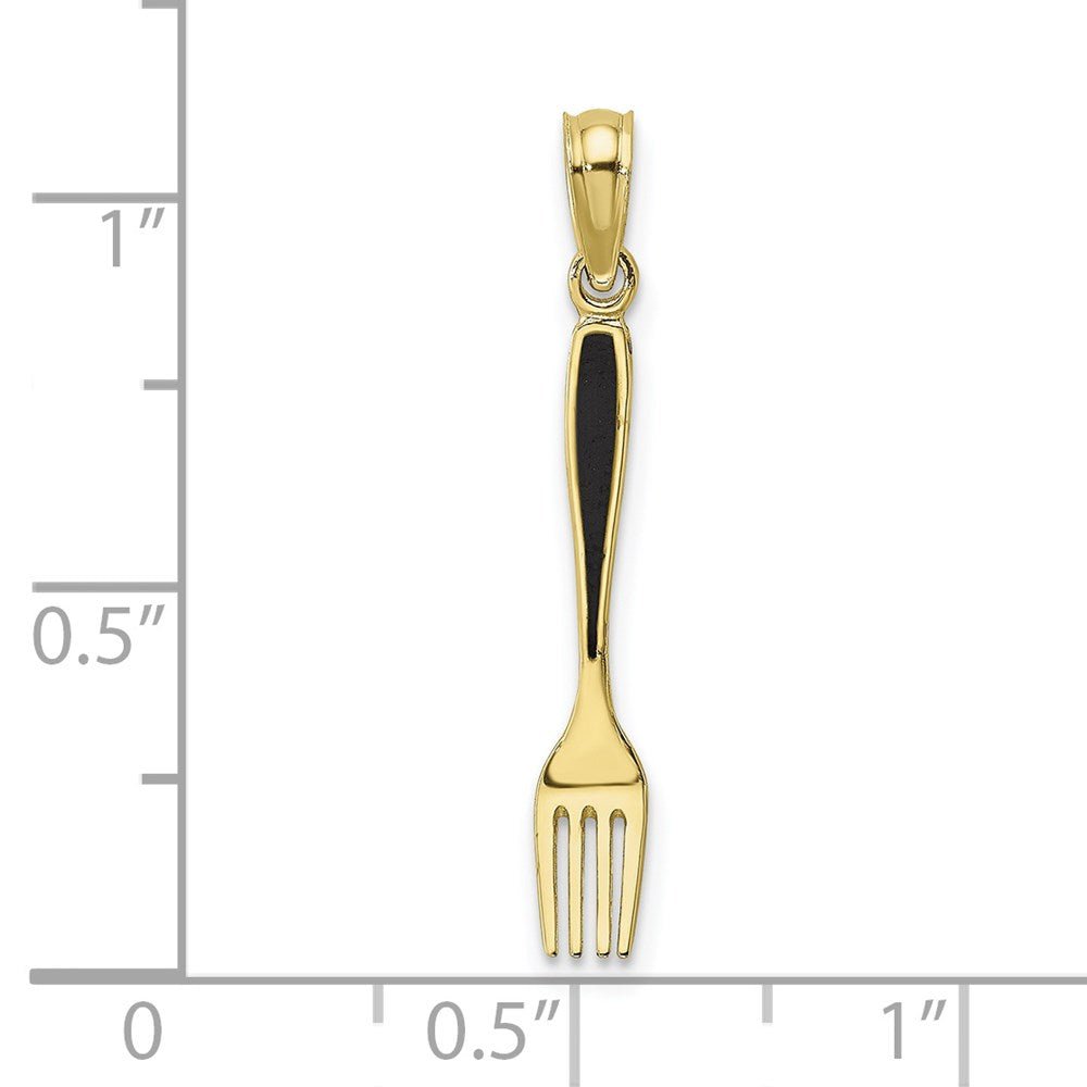 10k Yellow Gold 3.7 mm w/ Black Enamel 3-D Table Fork Charm (0.51 grams)