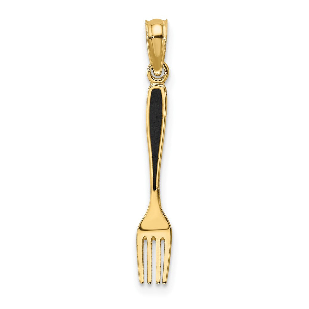 10k Yellow Gold 3.7 mm w/ Black Enamel 3-D Table Fork Charm (0.51 grams)