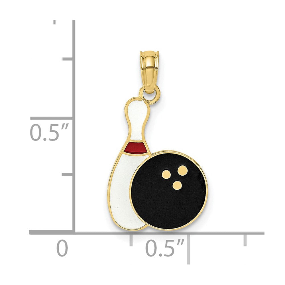 10k Yellow Gold 11.9 mm Enamel Bowling Ball and Pin Charm (0.78 grams)