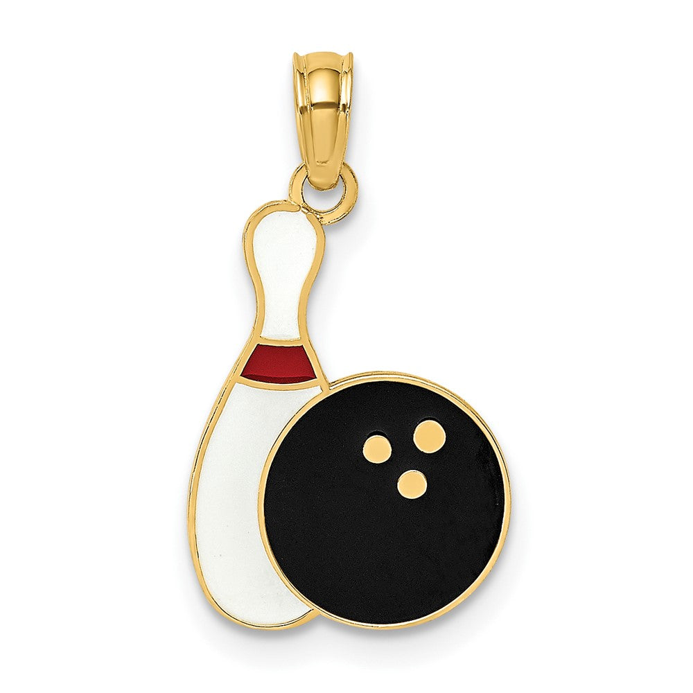 10k Yellow Gold 11.9 mm Enamel Bowling Ball and Pin Charm (0.78 grams)