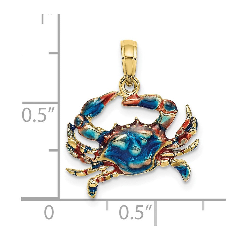 10k Yellow Gold 18.1 mm 2-D Blue Enamel Crab Charm (1.5 grams)