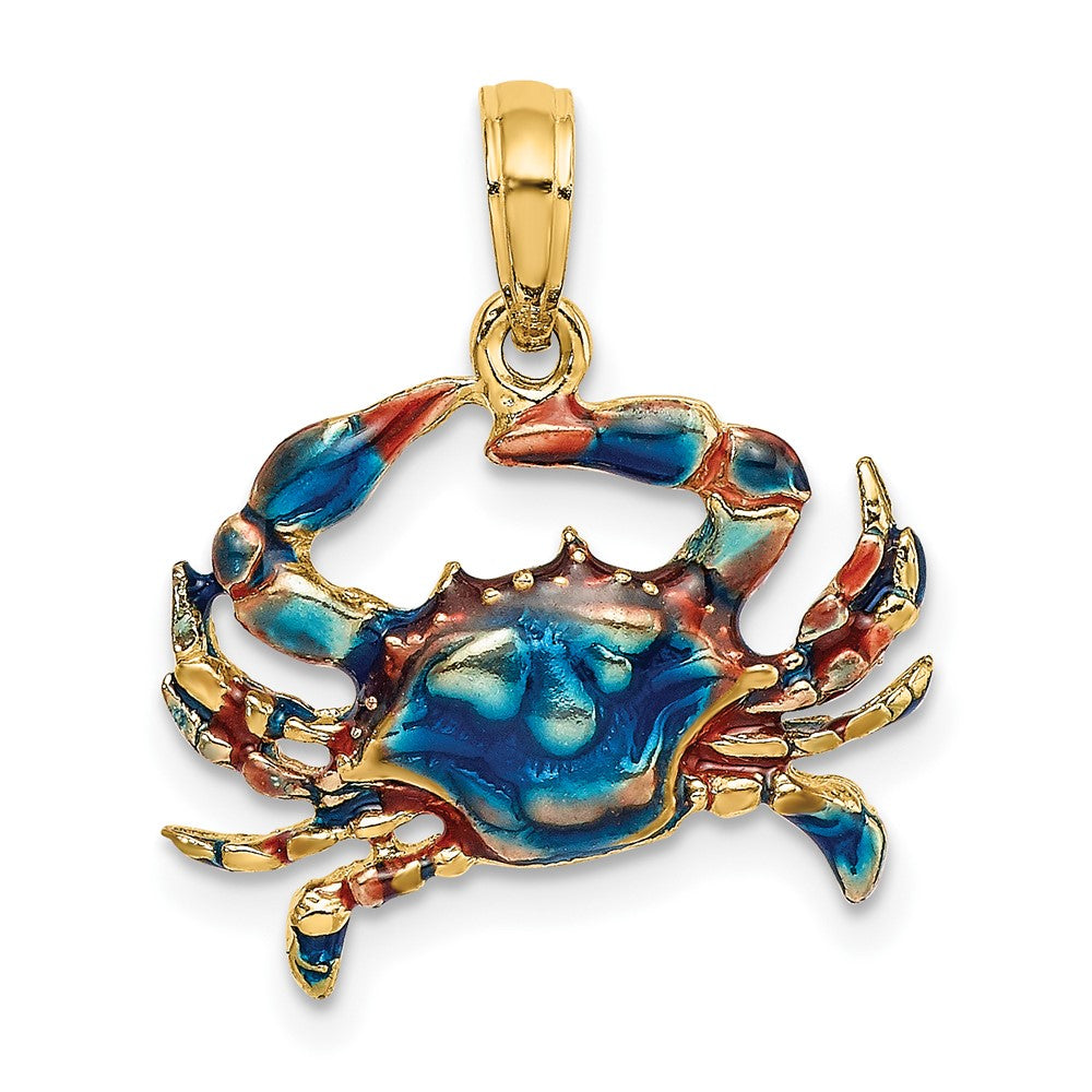 10k Yellow Gold 18.1 mm 2-D Blue Enamel Crab Charm (1.5 grams)