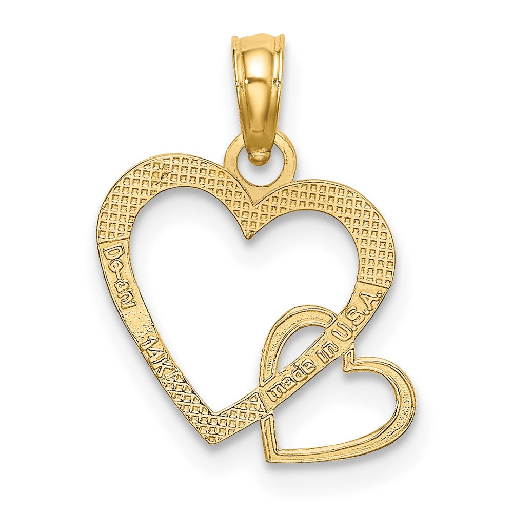 10k Yellow Gold 14.2 mm Flat Two Hearts Intertwined Charm (0.52 grams)