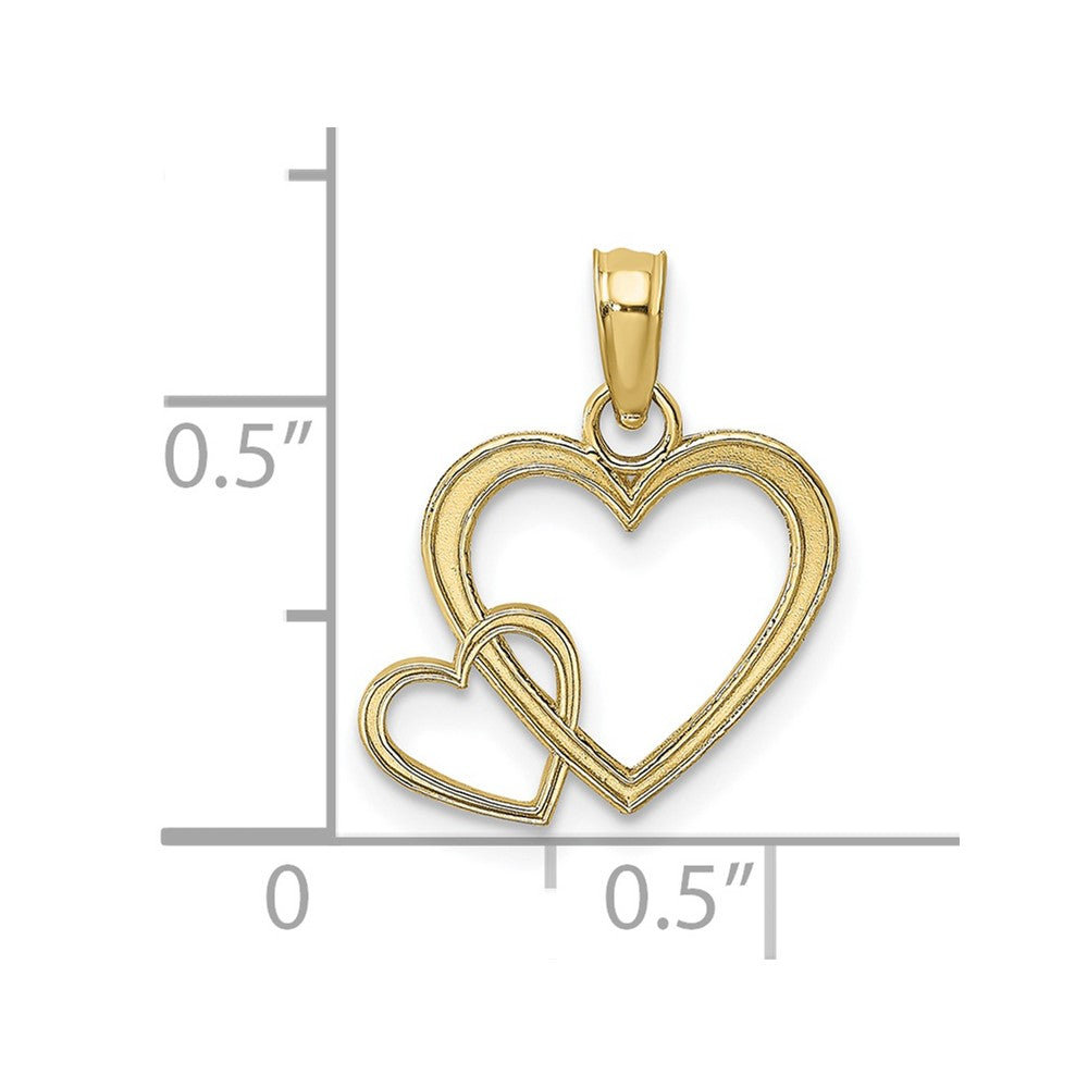 10k Yellow Gold 14.2 mm Flat Two Hearts Intertwined Charm (0.52 grams)