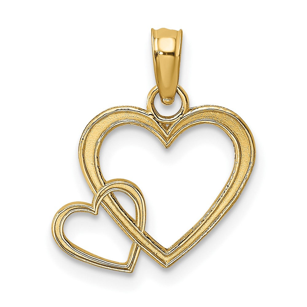 10k Yellow Gold 14.2 mm Flat Two Hearts Intertwined Charm (0.52 grams)