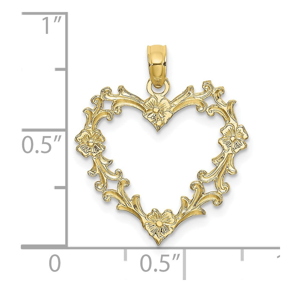 10k Yellow Gold 19.35 mm Cut-Out Floral Heart Charm (0.9 grams)