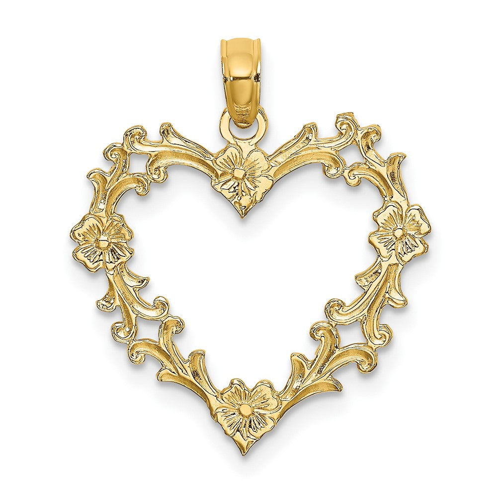 10k Yellow Gold 19.35 mm Cut-Out Floral Heart Charm (0.9 grams)