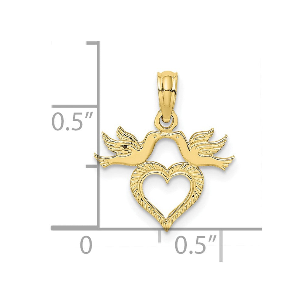 10k Yellow Gold 16.1 mm Heart w/ Love Birds Charm (0.57 grams)